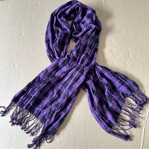 Women’s Plaid Scarf Wrap Black and Purple and Fringe Detail Scene Queen Mallgoth